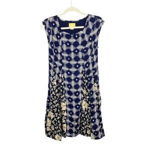 Anthropologie Maeve Indiga Mixed Print Swing Dress Blue White Size XS Womens